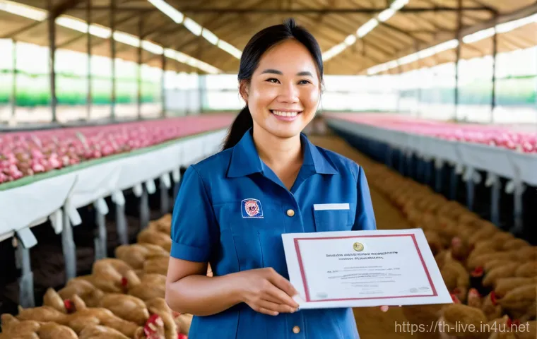 축산업 자격증 학습 자료 추천 - **Prompt:** A proud Thai livestock farmer, a woman in her late 30s, stands confidently in a well-mai...