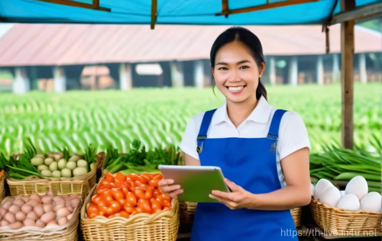 축산업 자격증 취득 실패 극복 사례 - **Prompt: A vibrant, dynamic scene featuring a confident and engaged Thai female farmer in her mid-2...