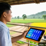 Home 19 축산업 질병 관리 방법 - A professional livestock farmer attentively observing farm animals in a clean, well-organized barn i...