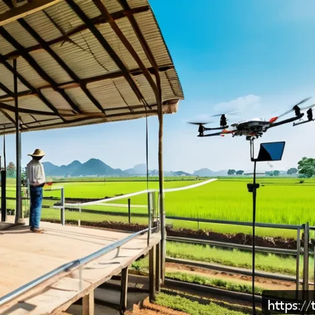 축산업 교육기관 추천 - A modern smart livestock farm scene in Thailand during daytime, featuring a well-organized farm with...