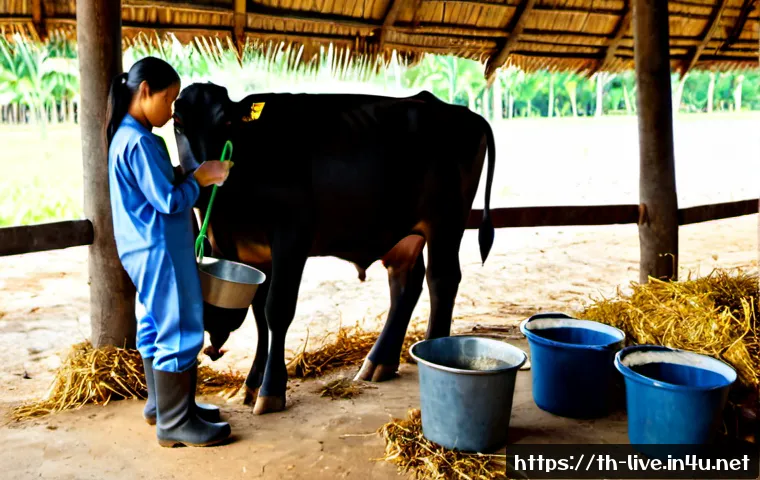 Home 17 축산업 종사자의 하루 루틴 - Photorealistic early-morning routine of a Thai livestock farmer in clean practical workwear and rubb...